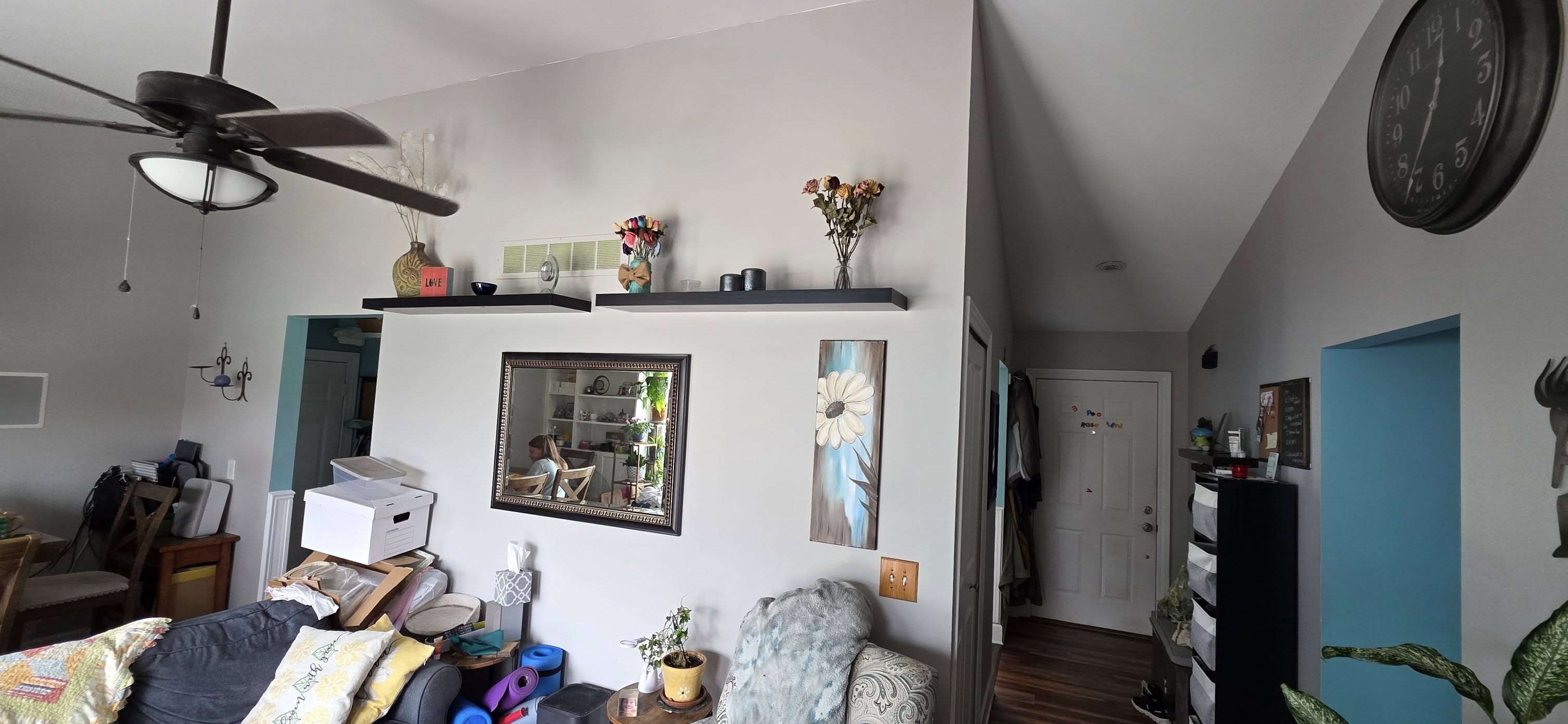 Living room repainted with clean gray walls